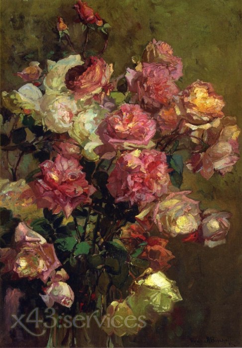 Franz Bischoff - Eine Glasvase voll mit Rosen - A Glass Vase full of Roses - zum Schließen ins Bild klicken